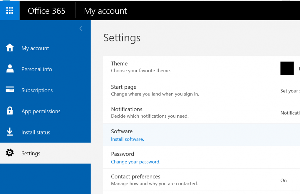 Click Install Software Under Office 365 Settings