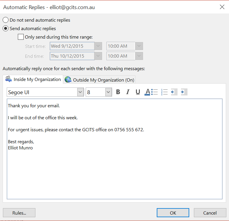 Save Out of Office Message In Outlook For Office 365